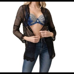Pretty poly Crochet cardigan top in one size fits most
Black cover up knit